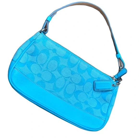 Coach Y2K Demi Baguette Ice Blue Canvas Leather Shoulder Bag - Picture 3 of 12